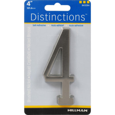 HILLMAN Distinctions 4 in. Silver Zinc Die-Cast Self-Adhesive Number 4