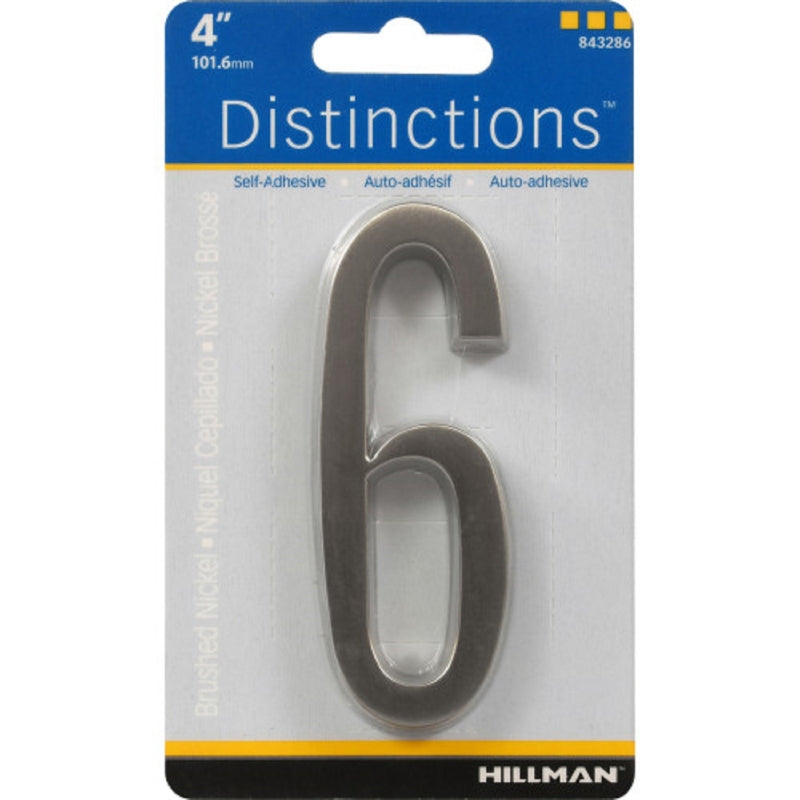HILLMAN Distinctions 4 in. Silver Zinc Die-Cast Self-Adhesive Number 6