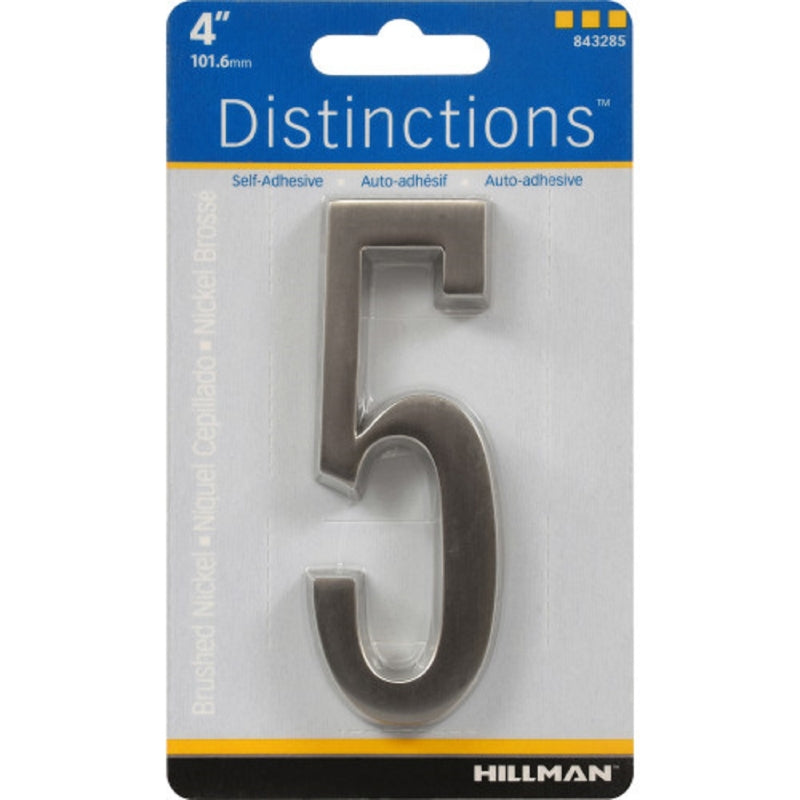 HILLMAN Distinctions 4 in. Silver Zinc Die-Cast Self-Adhesive Number 5