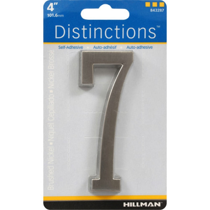 HILLMAN Distinctions 4 in. Silver Zinc Die-Cast Self-Adhesive Number 7