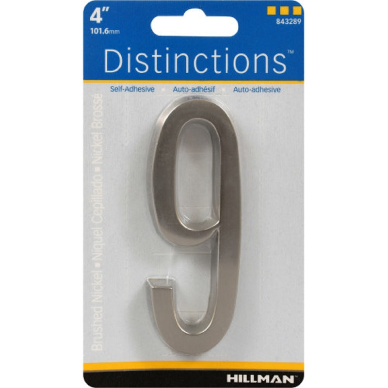 HILLMAN Distinctions 4 in. Silver Zinc Die-Cast Self-Adhesive Number 9
