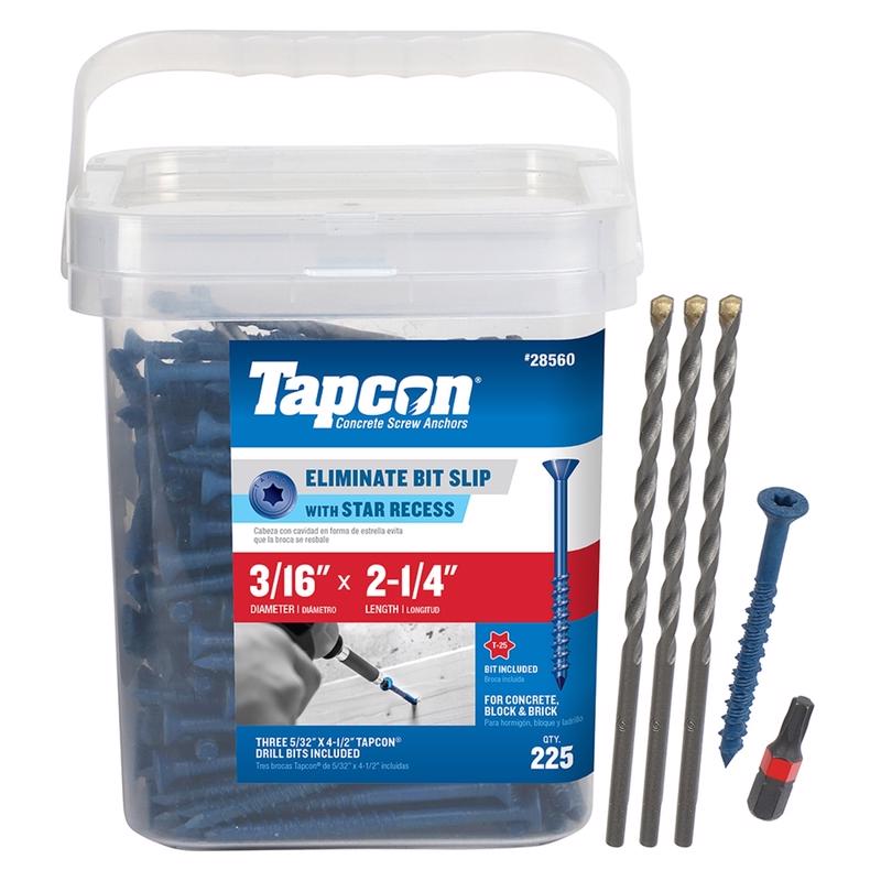 Tapcon 3/16 in. in. X 2-1/4 in. L Star Flat Head High/Low Concrete Screws