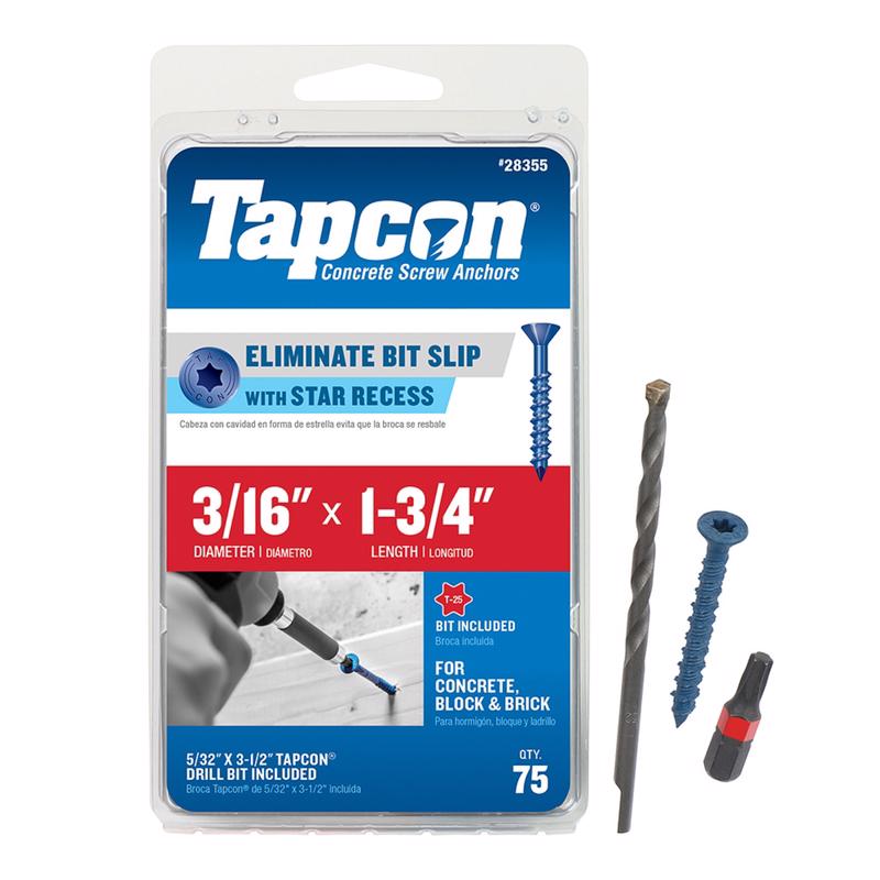 Tapcon 3/16 in. in. X 1-3/4 in. L Star Flat Head High/Low Concrete Screws
