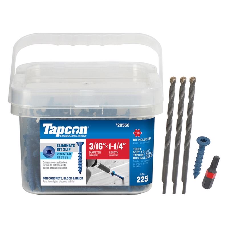 Tapcon 3/16 in. in. X 1-1/4 in. L Star Flat Head High/Low Concrete Screws