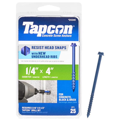 Tapcon 1/4 in. in. X 4 in. L Slotted Hex Washer Head High/Low Concrete Screws