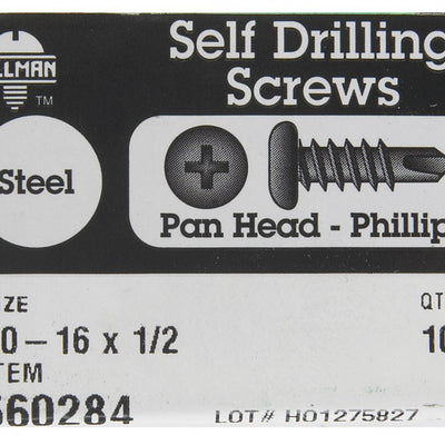 HILLMAN No. 10-16 Ga. X 1/2 in. L Phillips Pan Head Self-Drilling Screws 100 pk