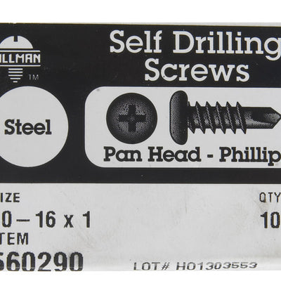 HILLMAN No. 10-16 Ga. X 1 in. L Phillips Pan Head Self-Drilling Screws 100 pk