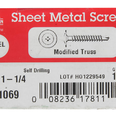 HILLMAN No. 8 Ga. X 1-1/4 in. L Phillips Truss Head Self-Drilling Screws 100 pk