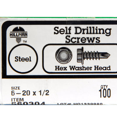 HILLMAN No. 6 Ga. X 1/2 in. L Hex Hex Washer Head Self-Drilling Screws 100 pk
