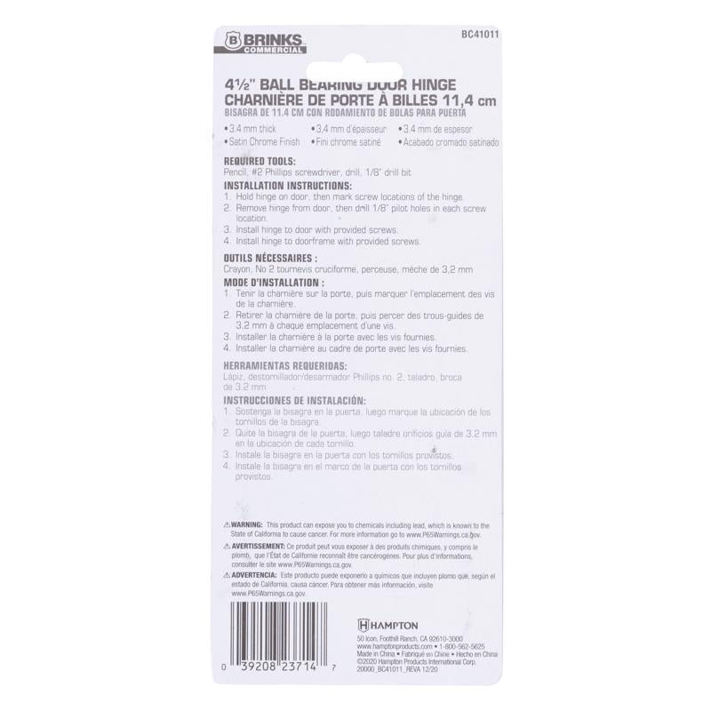 Brinks 4.5 in. L Satin Chrome Door Hinge