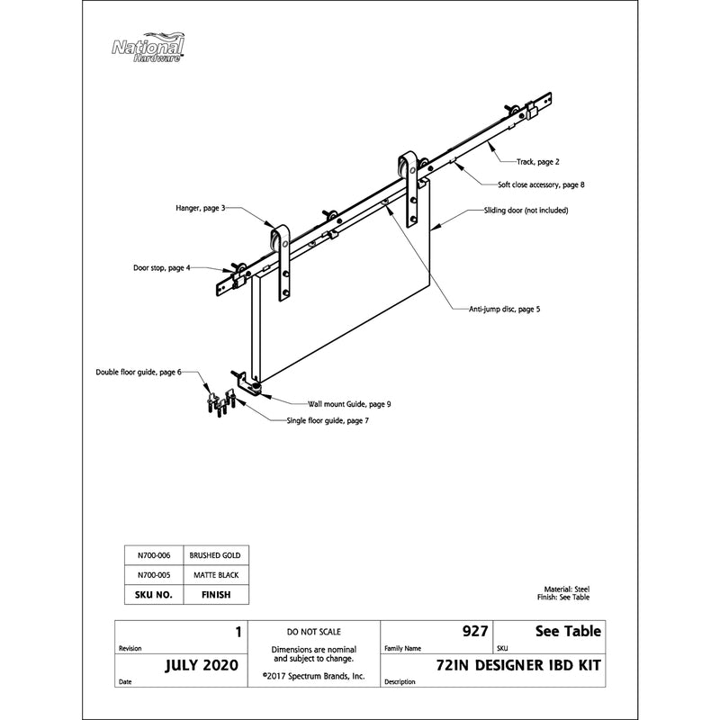 National Hardware Designer 72 in. L Brushed Gold Steel Barn Door Hanger Kit