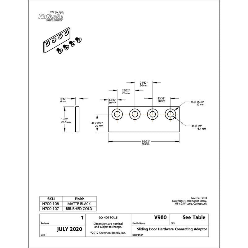 National Hardware 5/8 in. D X 3-1/8 in. L Matte Black Steel Sliding Door Hardware Connecting Adapter