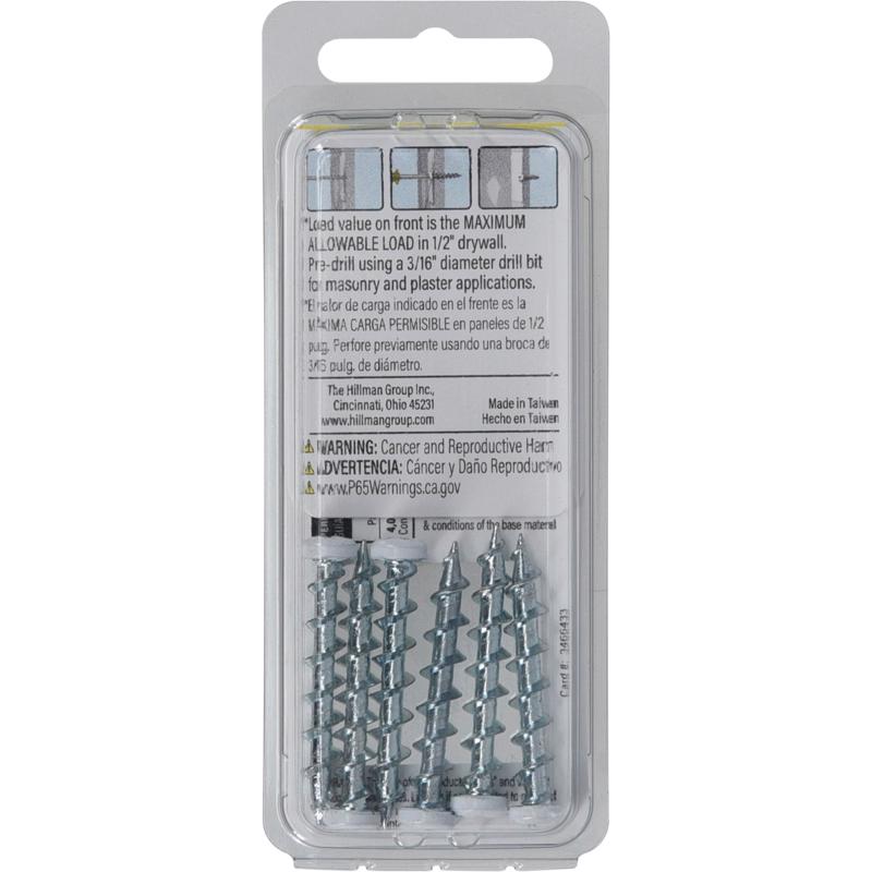 HILLMAN Bore-fast 3/16 in. D X 1-1/2 in. L Steel Pan Head Screw and Anchor 6 pc