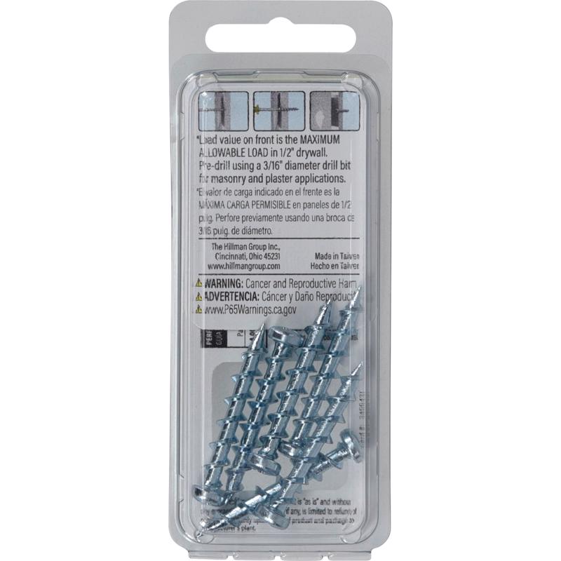 HILLMAN Bore-fast 3/16 in. D X 1-1/2 in. L Steel Pan Head Screw and Anchor 6 pc