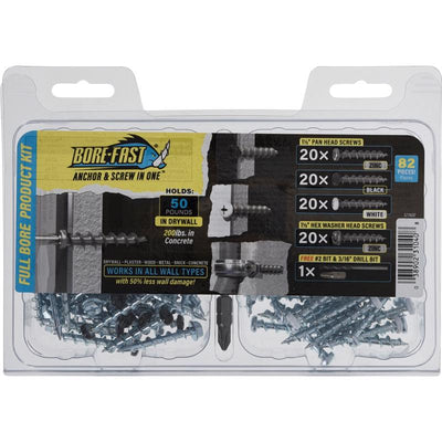 HILLMAN Bore-fast 3/16 in. D X 1-1/2 in. L Steel Pan Head Screw and Anchor 82 pc