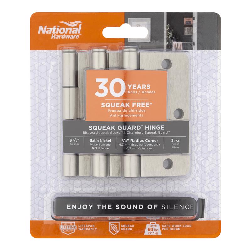 National Hardware Squeak Guard 3.5 in. L Satin Nickel Door Hinge 3 pk