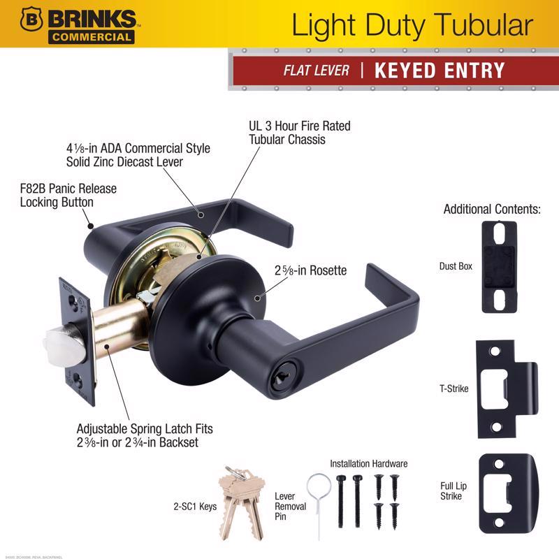 Brinks Commercial Matte Black Entry Lever 2 in.