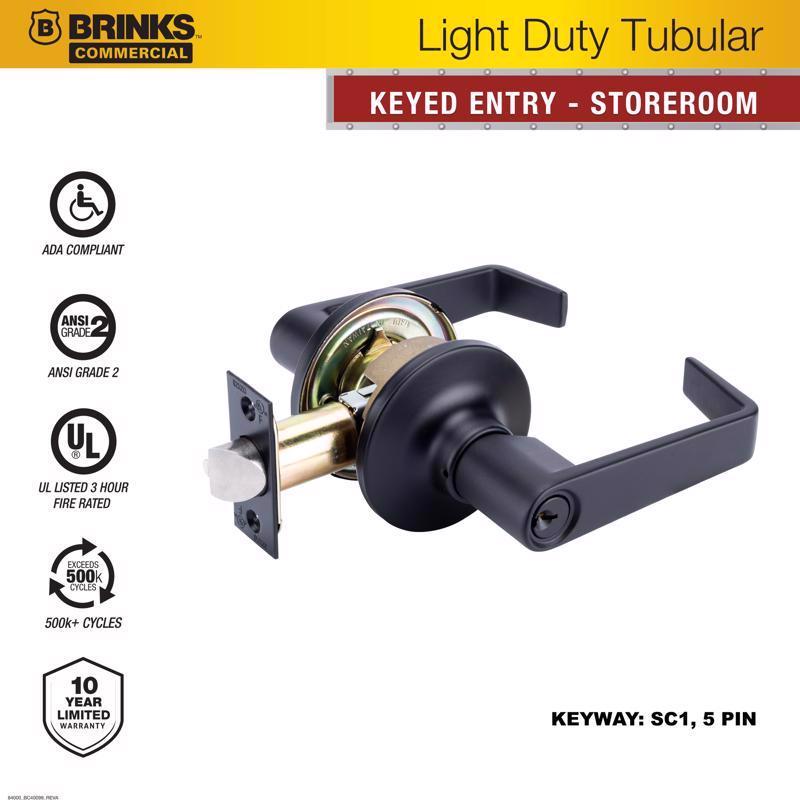 Brinks Commercial Matte Black Storeroom Lockset 2 in.