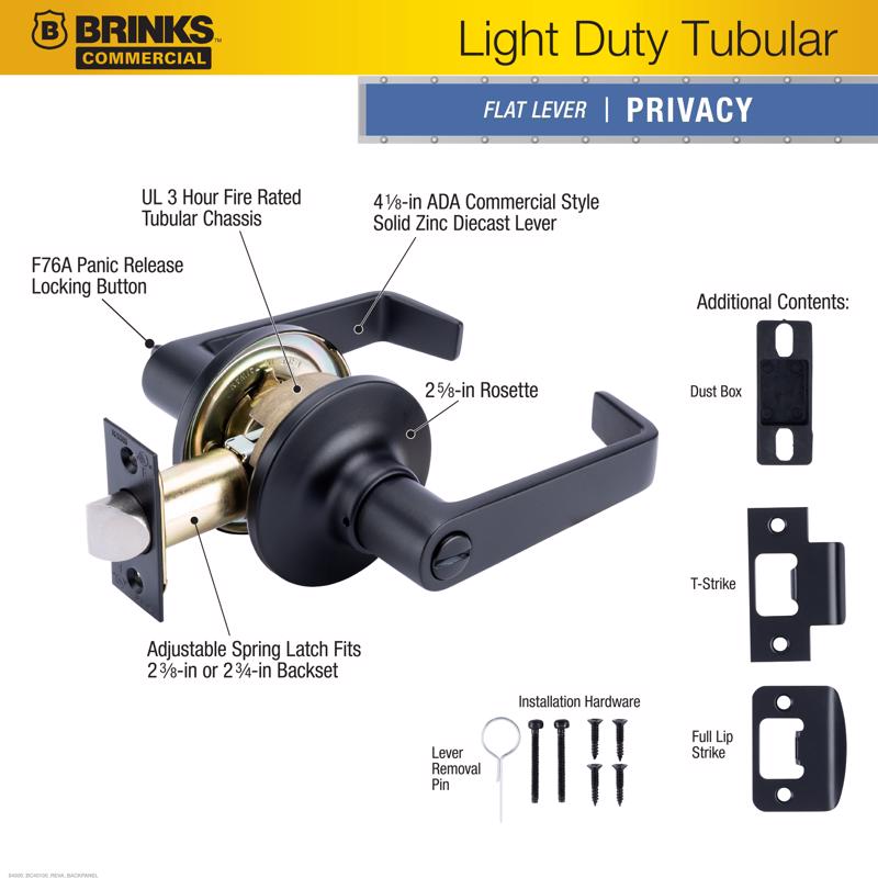 Brinks Commercial Matte Black Privacy Lever Right or Left Handed