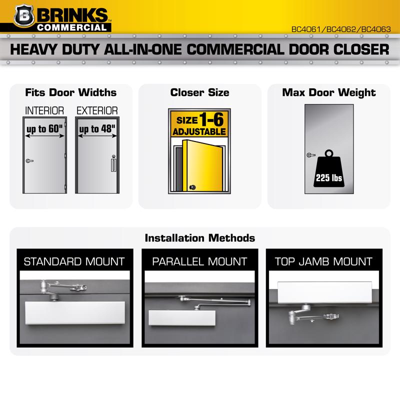 Brinks Commercial Matte Black Metal Hydraulic Adjustable Door Closer Grade 1