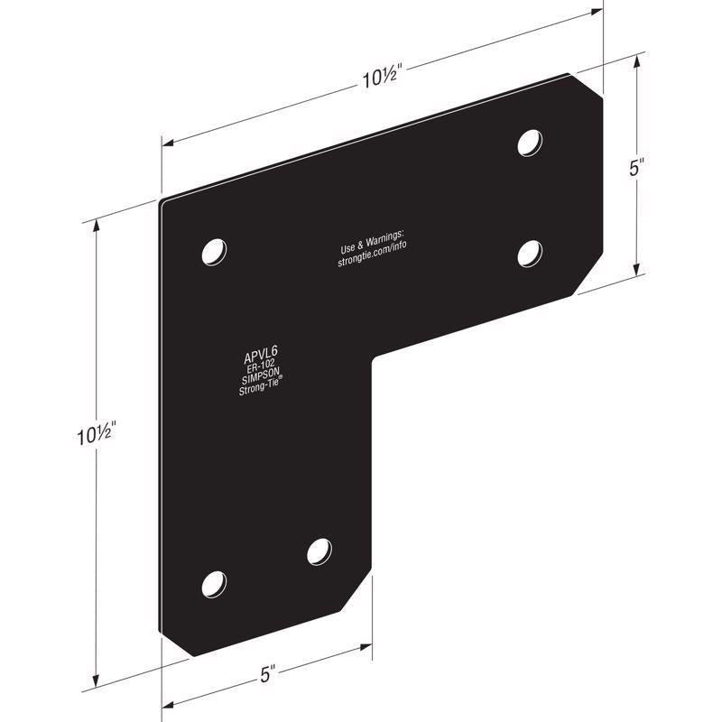 Simpson Strong-Tie Outdoor Accents 10.5 in. H X 10.5 in. W X 5 in. D Black Steel Inside L Strap Brac