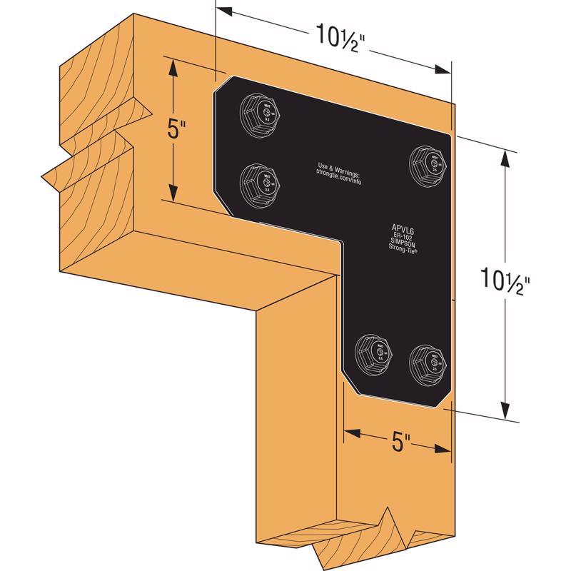 Simpson Strong-Tie Outdoor Accents 10.5 in. H X 10.5 in. W X 5 in. D Black Steel Inside L Strap Brac