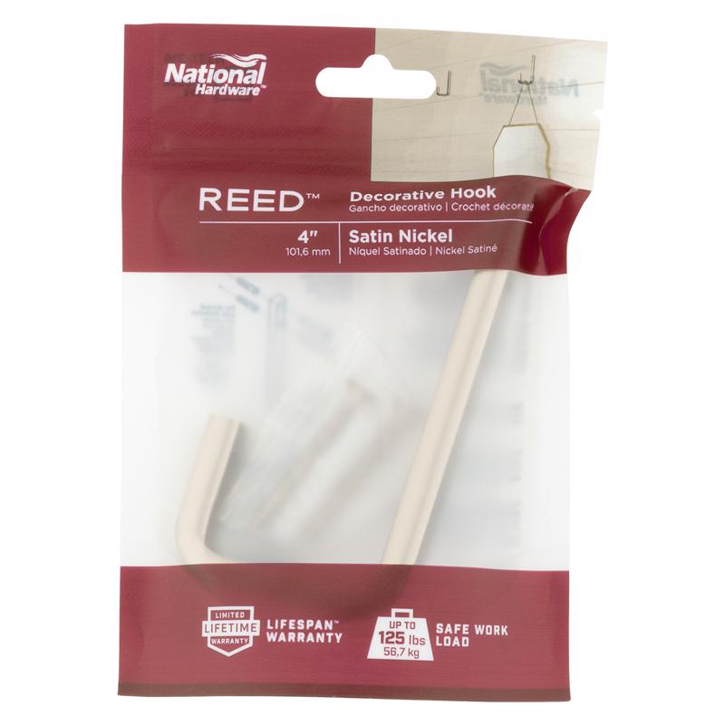 National Hardware Reed Large Satin Nickel Steel 4 in. L Hook 60 lb