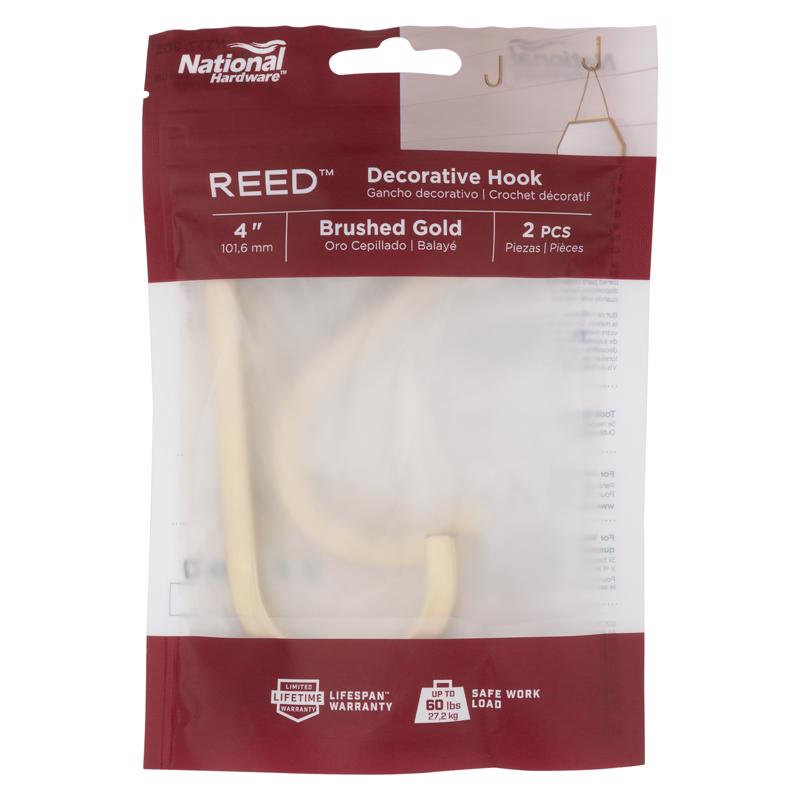 National Hardware Reed Medium Brushed Gold Steel 4 in. L Hook 60 lb