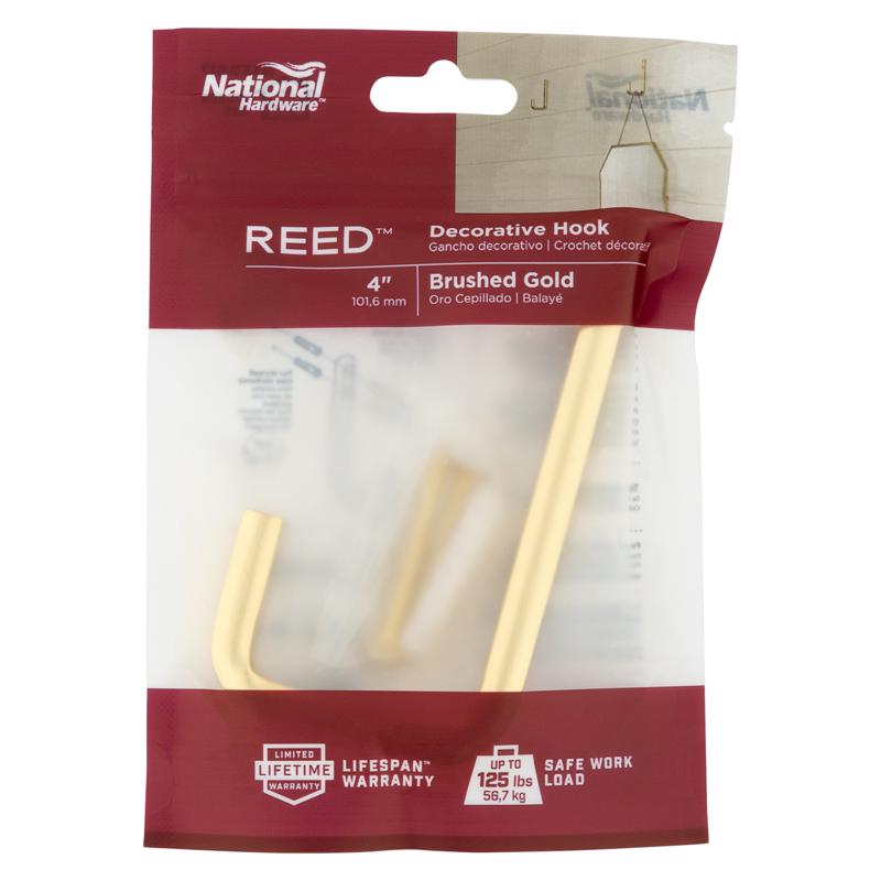 National Hardware Reed Medium Brushed Gold Steel 4 in. L Hook 60 lb