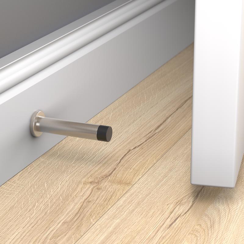National Hardware Cooper 3 in. L Aluminum Satin Nickel Silver Door Stop Mounts to door and wall 1 in
