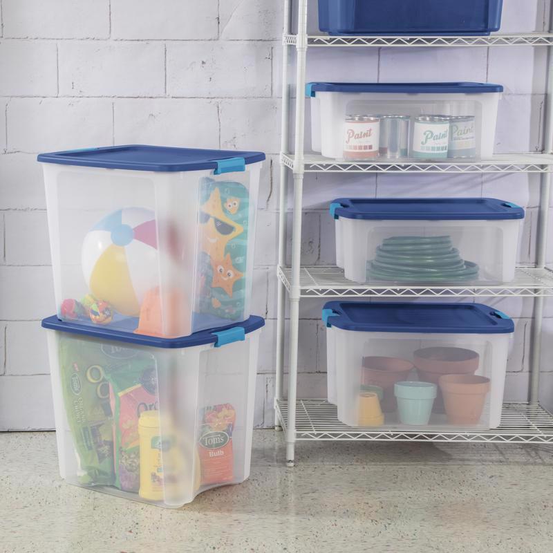 Sterilite 26 gal Blue/Clear Latch Storage Box 20-1/8 in. H X 18-5/8 in. W X 23-5/8 in. D Stackable