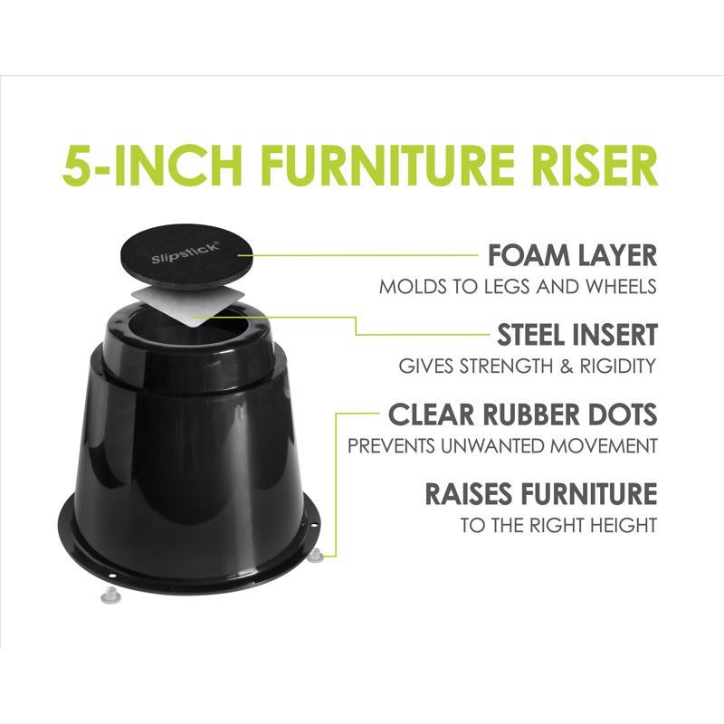 Slipstick Plastic Bed Risers Black Round 7.25 in. W 4 pk