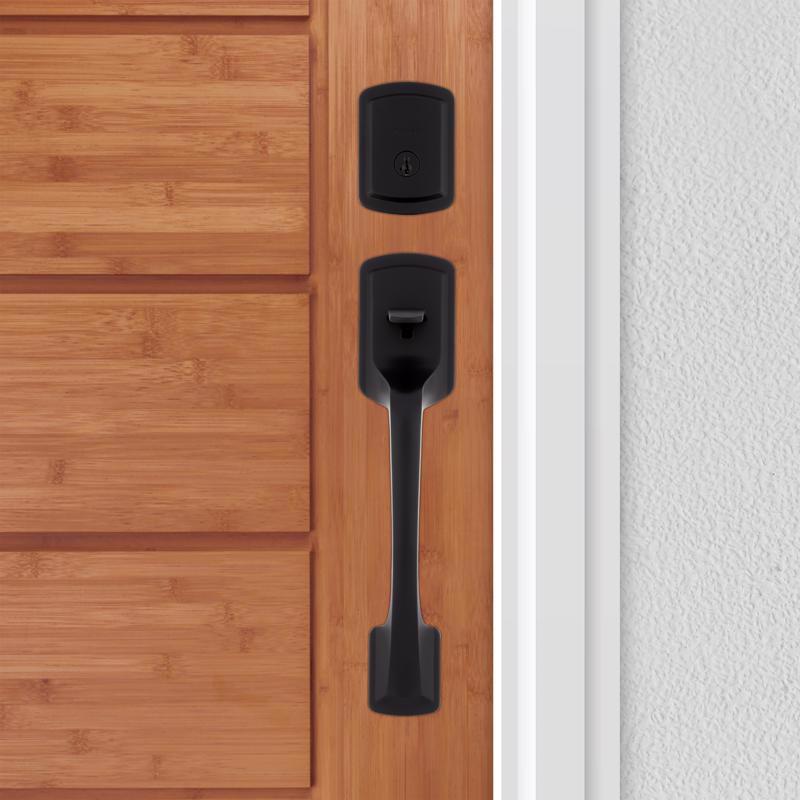 Kwikset Prague Matte Black Entry Handleset 1-3/4 in.