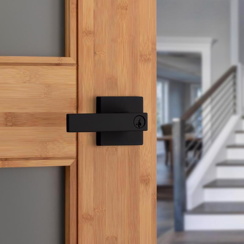 Kwikset Singapore Contemporary Matte Black Entry Door Knob 1-3/4 in.