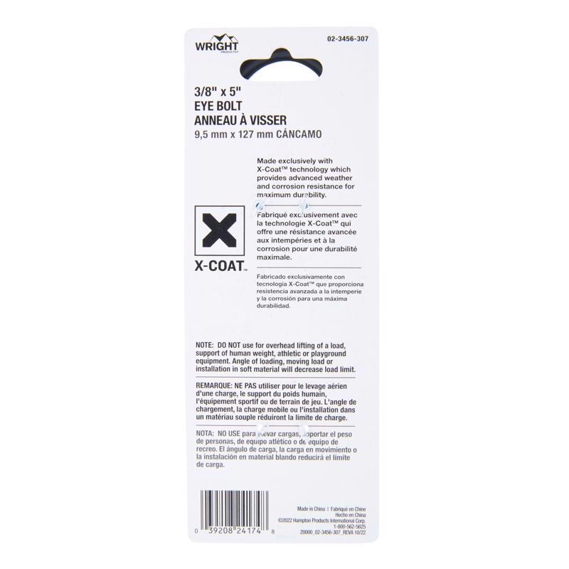 Wright 3/8 in. X 5 in. L Black Steel Eyebolt Nut Included