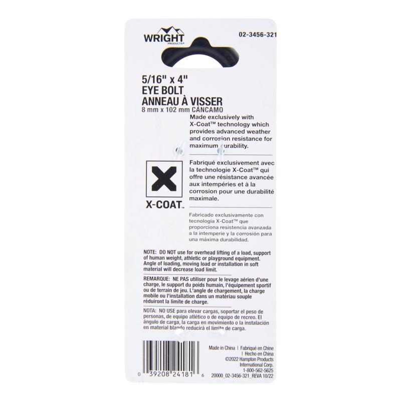 Wright 5/16 in. X 4 in. L Black Steel Eyebolt Nut Included
