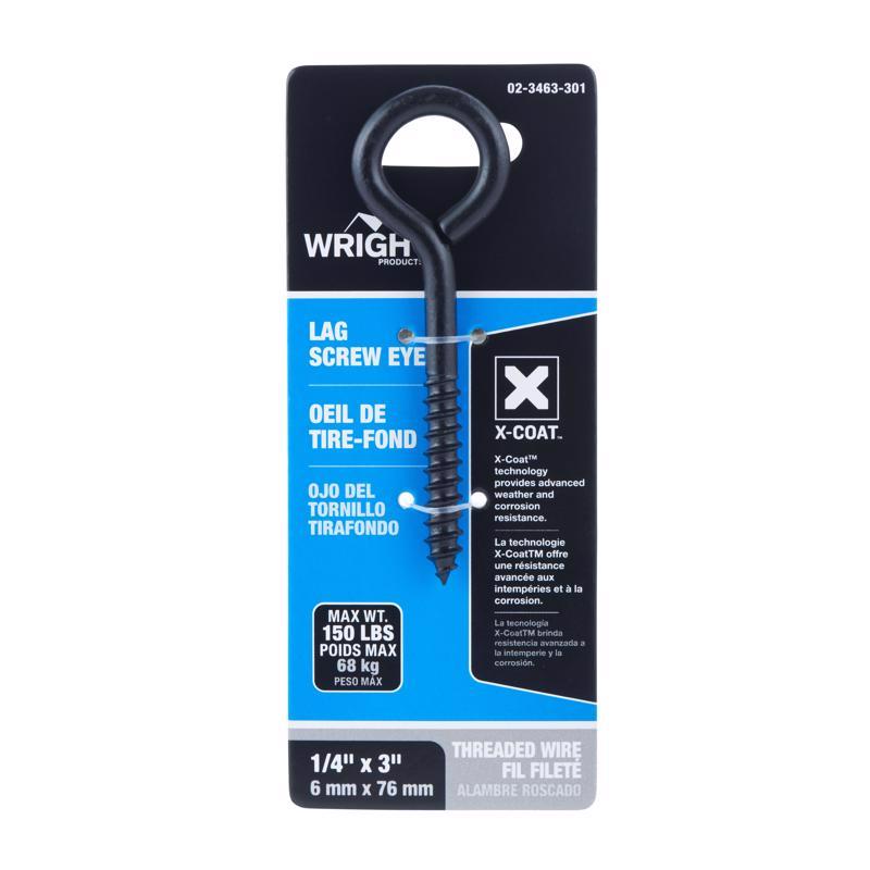 Wright 1/4 in. D X 3 in. L Black Steel Lag Screw Eye 150 lb