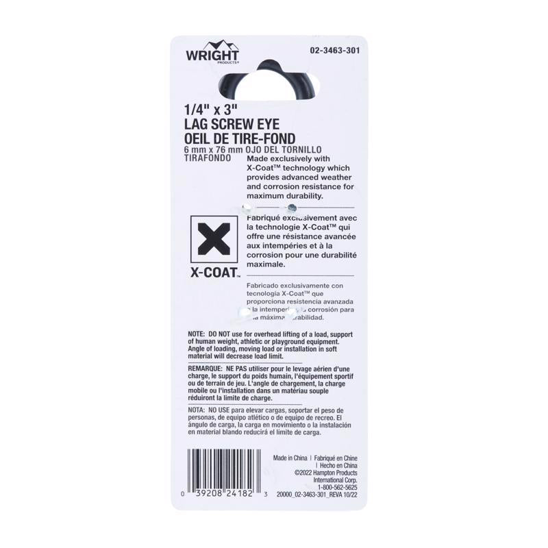 Wright 1/4 in. D X 3 in. L Black Steel Lag Screw Eye 150 lb