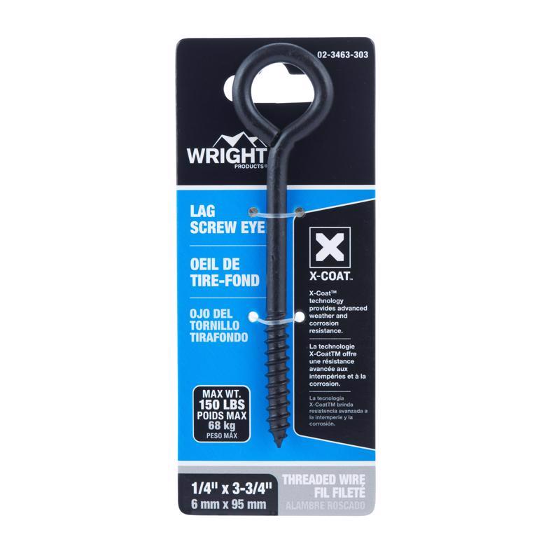 Wright 1/4 in. D X 3-3/4 in. L Black Steel Lag Screw Eye 150 lb