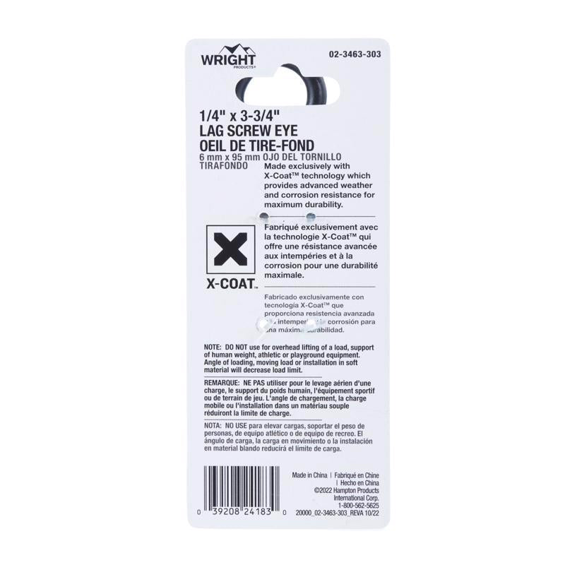 Wright 1/4 in. D X 3-3/4 in. L Black Steel Lag Screw Eye 150 lb