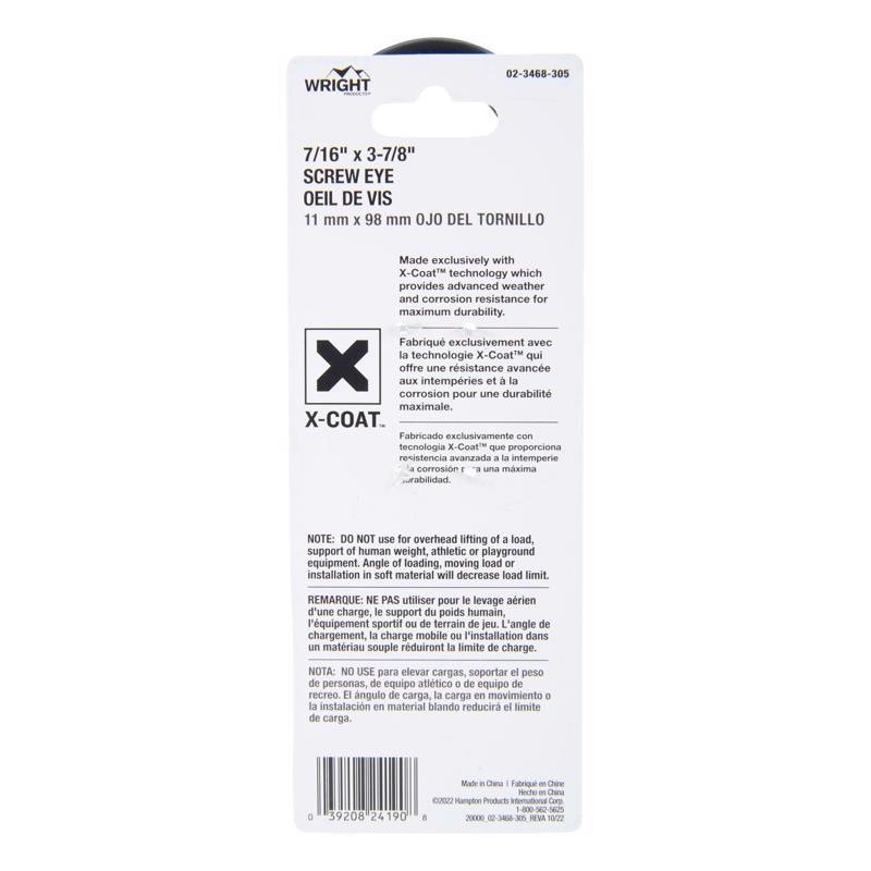 Wright 7/16 in. D X 3-7/8 in. L Black Steel Screw Eye 325 lb