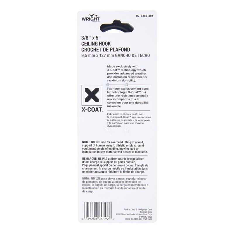 Wright Medium Matte Black Steel 5 in. L Ceiling Hook 100 lb