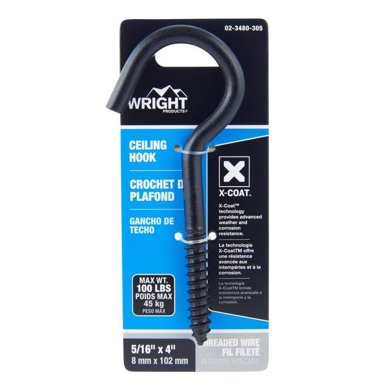 Wright Medium Matte Black Steel 4 in. L Ceiling Hook 100 lb