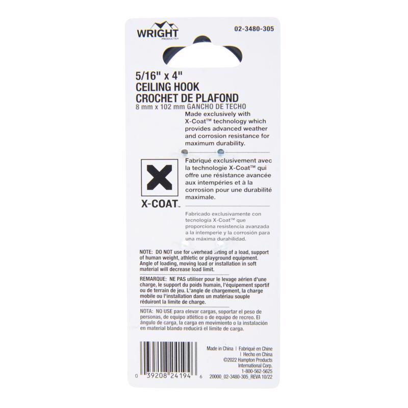 Wright Medium Matte Black Steel 4 in. L Ceiling Hook 100 lb