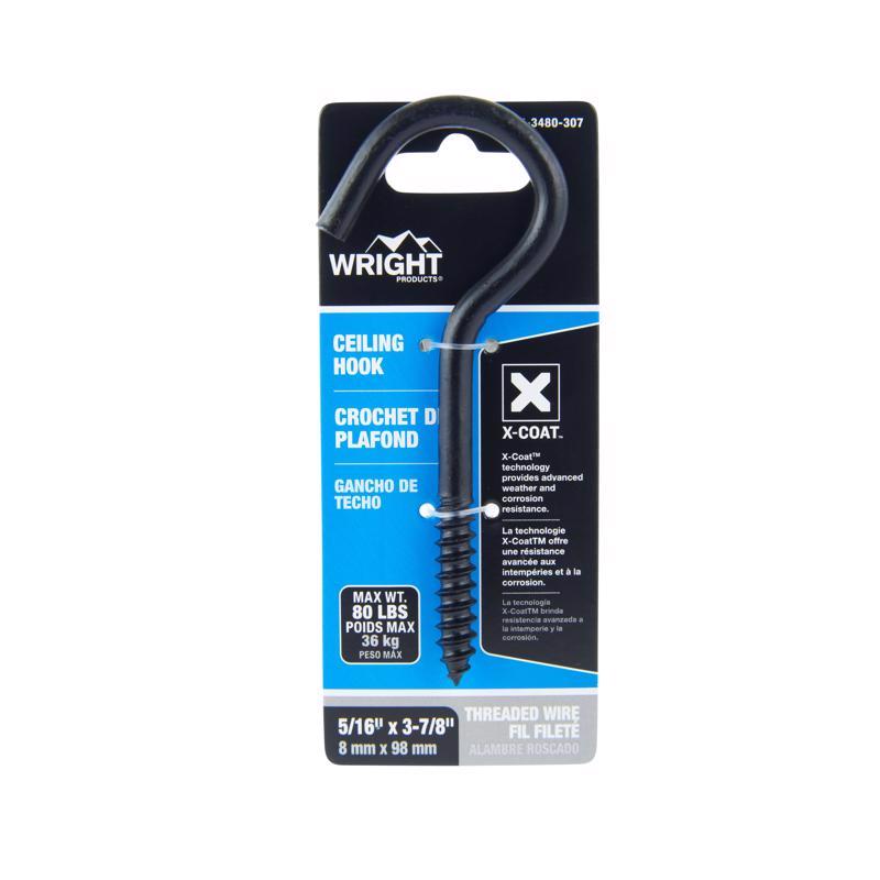 Wright Medium Matte Black Steel 3-7/8 in. L Ceiling Hook 80 lb