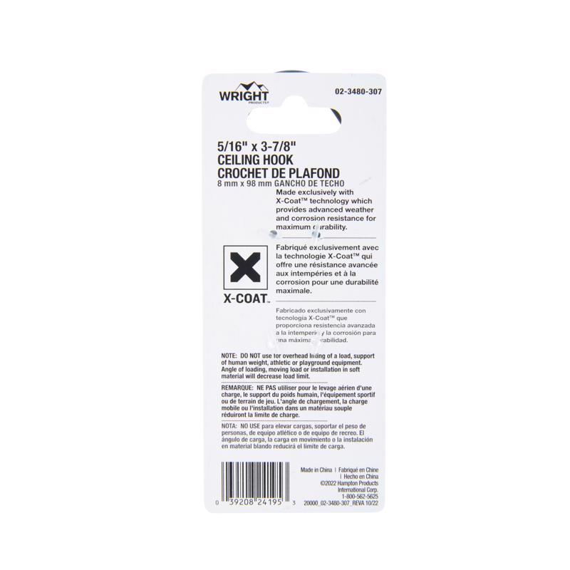 Wright Medium Matte Black Steel 3-7/8 in. L Ceiling Hook 80 lb