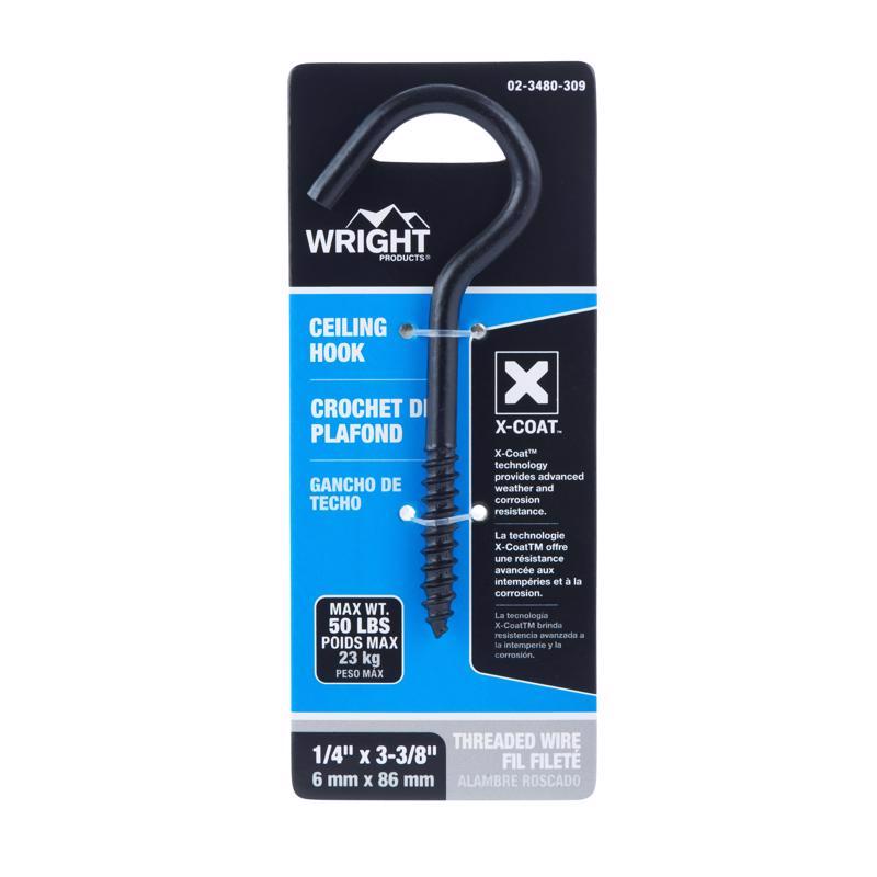 Wright Medium Matte Black Steel 3-3/8 in. L Ceiling Hook 50 lb