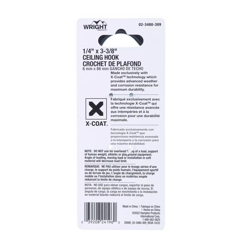 Wright Medium Matte Black Steel 3-3/8 in. L Ceiling Hook 50 lb