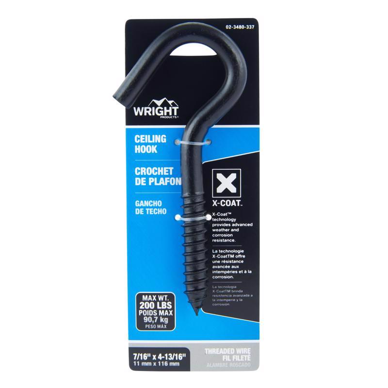 Wright Medium Matte Black Steel 4-13/16 in. L Ceiling Hook 200 lb