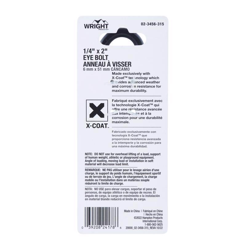 Wright 1/4 in. X 2 in. L Black Steel Eyebolt Nut Included